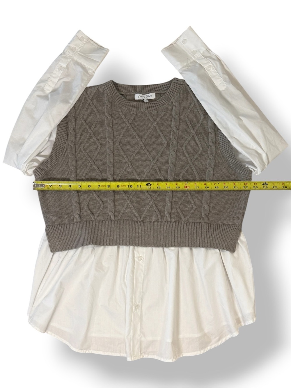 Emory Park Cable Two Fer Sweater Vest Shirt Medium Taupe White - Picture 4 of 7